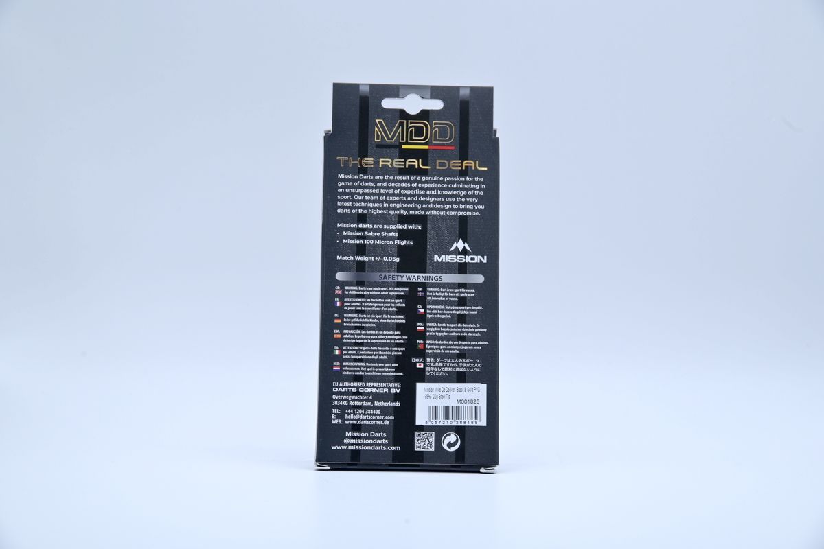 ミッション（Mission Darts）　ダーツ　バレル　マイク・デ・デッカー スティールチップ 95%タングステン ブラック＆ゴールドPVD 22g Mission Mike De Decker Steel Tip Darts - 95%
