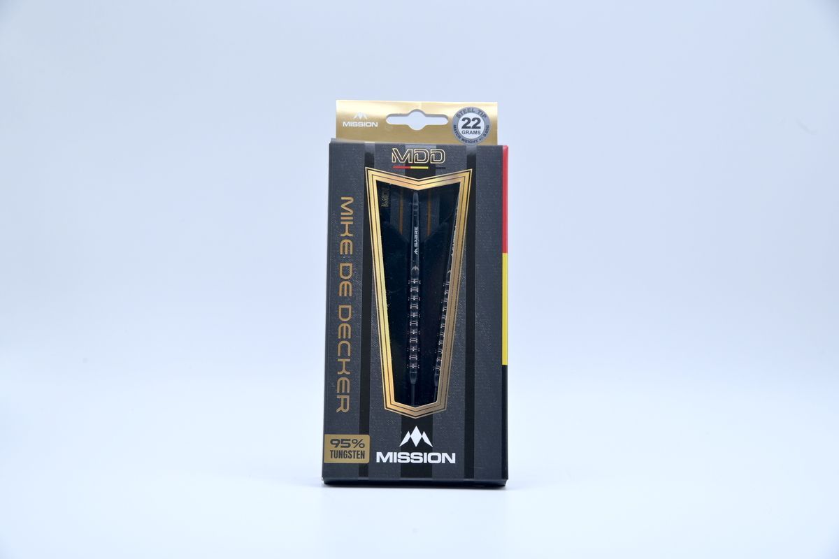 ミッション（Mission Darts）　ダーツ　バレル　マイク・デ・デッカー スティールチップ 95%タングステン ブラック＆ゴールドPVD 22g Mission Mike De Decker Steel Tip Darts - 95%