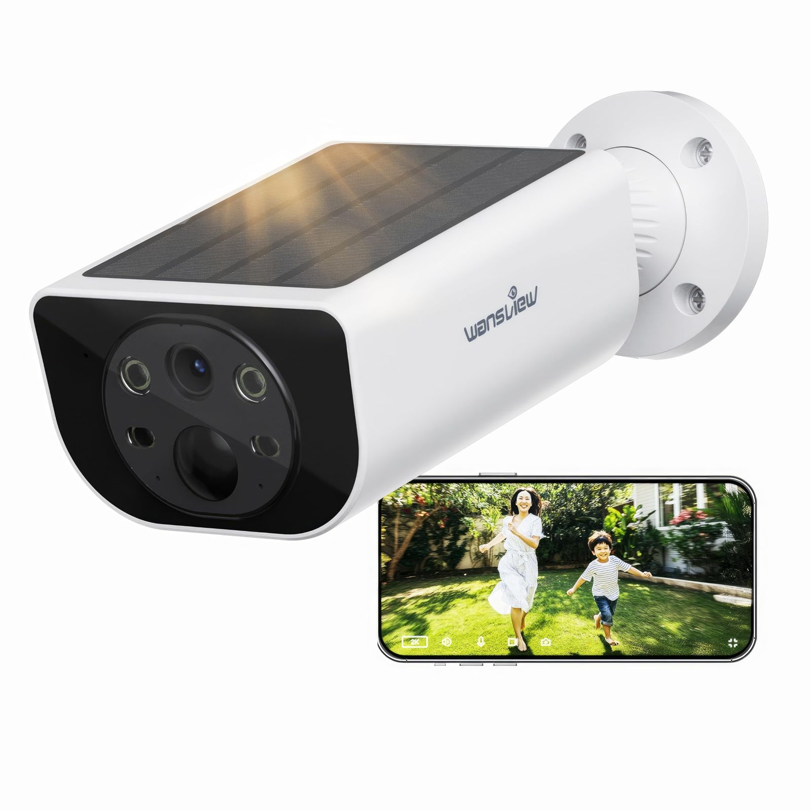 R◆【2026強化パネル一体型・高変換効率】Wansview防犯カメラ 屋外 ソーラー 300万画素2K&100°広角監視カメラ 夜間高輝度LED&照明カラー暗視 人感センサーAI通知&声光即時威嚇 太陽光給電/完全無線充電心配なし&IP65 6f626b57