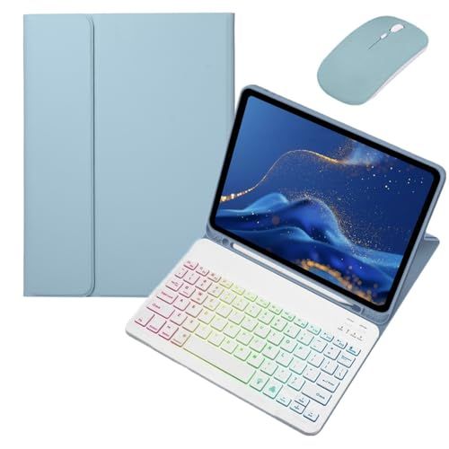 マウス付き Redmi Pad SE 8.7インチ用 キーボードケース カラフル バックライト付き Redmi Pad SE 8.7対応 キーボード 保護カバー 虹色バックライト マグネット分離式 ペンホルダー付き,霧ブルーe