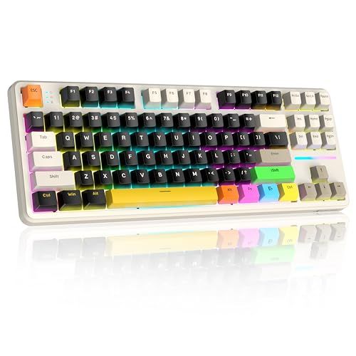 ATTACK SHARK X87 ゲーミングキーボード トライーモード メカニカルキーボード カラーブロックのキーキャップ ホットスワップ サイド刻印キーキャップ ガスケット構造 5層吸音フォームデザイン リニア ストロベリー? 全キー無衝突 4000mAhe