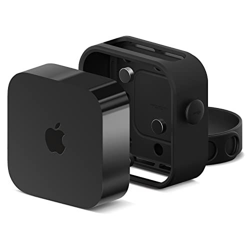 【elago】 Apple TV 4K 2022 対応 ケース マウント カバー シリコン 製 3 WAY (ネジ 固定 ストラップ 吊るす マグネット つける) ホルダー 壁掛け用 ブラケット シリコーン 傷 防止 指紋防止 カバー アップルTVケース [e