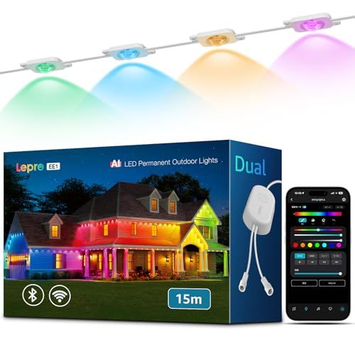Lepro EE1 AI イルミネーション ライト 屋外 LED ストリングライト スポットライト DIY 流れるテープライト 常設 30灯 15m スマート RGB 各ライト20lm APPコントロール クリスマス/ハロウィン 軒下 屋内 d12d82c1
