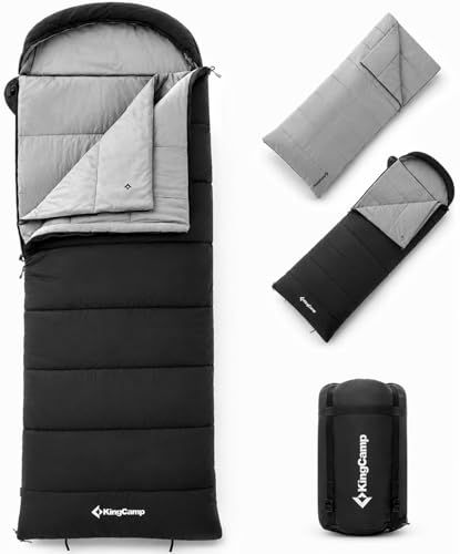 KingCamp 寝袋 封筒型 シュラフ オールシーズン 冬用 フランネル ワイド 軽量 コンパクト 3WAY（1人用・2人用・分割可能）ブランケット対応 洗える寝袋 車中泊 キャンプ 防災 アウトドア 収納袋付き 防水仕様送料無料 abd9d56b