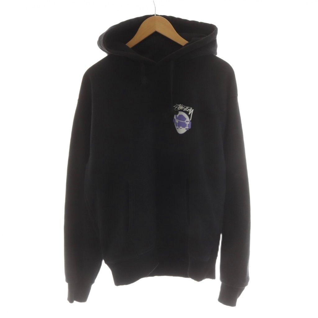 ステューシー STUSSY パーカー プルオーバー ロゴ プリント M 黒 ブラック 紫 パープル /AN78