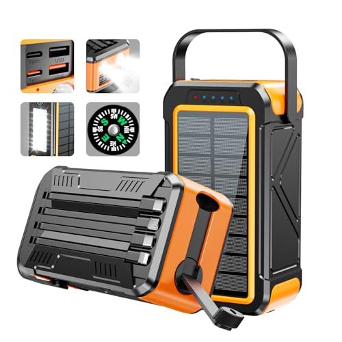 ★新品★【新登場 & 80000mAh大容量 METI認証済み 】 ソーラー 手回し充電 22.5W/PD18W 3A急速充電 4本ケーブル内蔵 Type-C入出力兼用 7台同時充電 ソーラーチャージャー 5Way蓄電 懐中電灯+LEDライト付き 防塵 耐衝撃