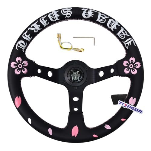 320MM 13インチ レーシングステアリングホイール 桜モデル｜マイクロファイバー革×ブラックフレーム｜刺繍入り・取付簡単・改造車/スポーツカー用pms