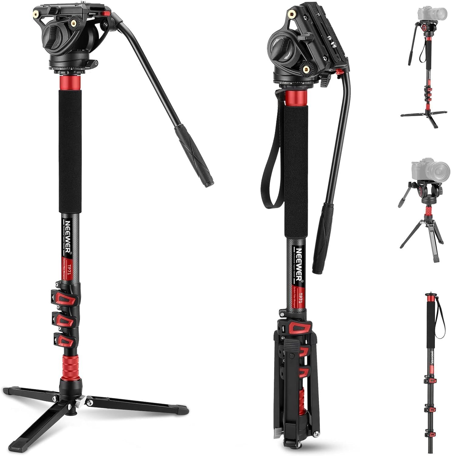 新品 NEEWER 71.6プロカメラ一脚 フィート付き 炭素繊維伸縮式ビデオ一脚 QRプレート付き DJI RSジンバルマンフロットに対応 取り外し可能なカメラビデオカメラ用ベース 最大荷重13.2lb/6Kg TP71