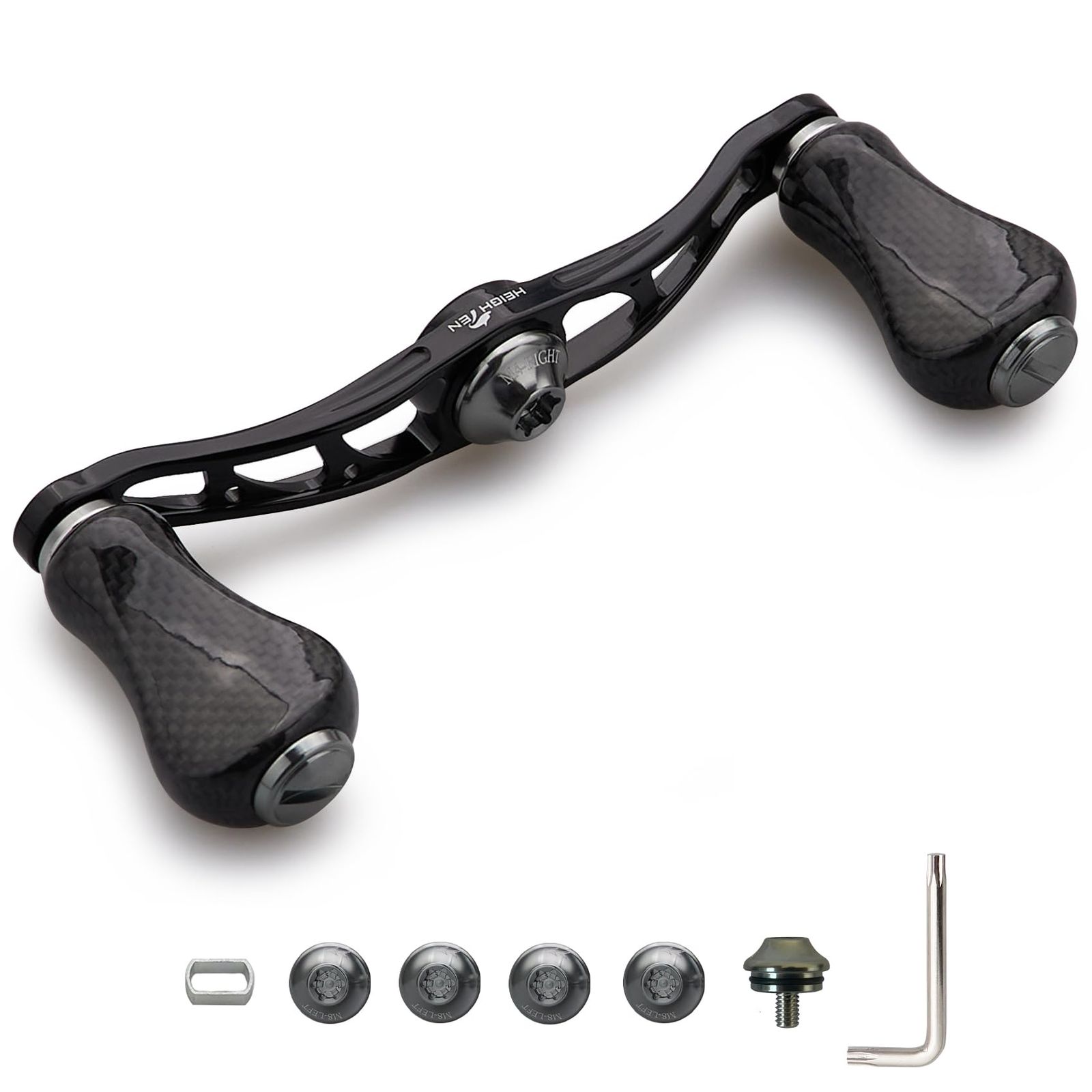 新品 HEIGHTEN 90mm リール ハンドル 20mm/21mm カーボンノブ搭載 シマノ(SHIMANO) ダイワ(DAIWA) アブ(Abu) 通用 ベイトリール 用 Arch Gourd Series (90mmハンドル - 20mmノブ - ガン 7,200円