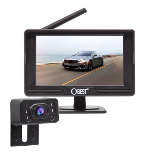 OBEST 革新版 4.3インチ 1080P画質 ワイヤレス バックモニター 超長距離信号受信 ワイヤレス カメラ モニターセット デジタル信号 遅延なし 1080p バックモニター ワイヤレスバックカメラ 超暗視機能 DIYガイドライン 上下左右画像逆pms