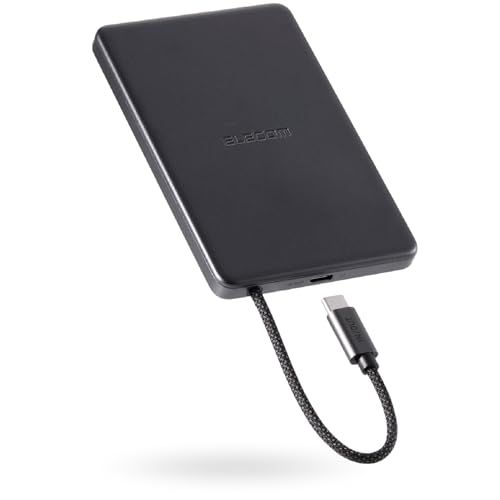エレコム 半固体電池 小型 軽量 薄型 5000mAh USB-C PD対応 20W 急速充電 ケーブル一体型 2台同時充電 長寿命 パススルー充電 PSE認証 iPhone対応 ミッドナイトブルー EC-C58MNe