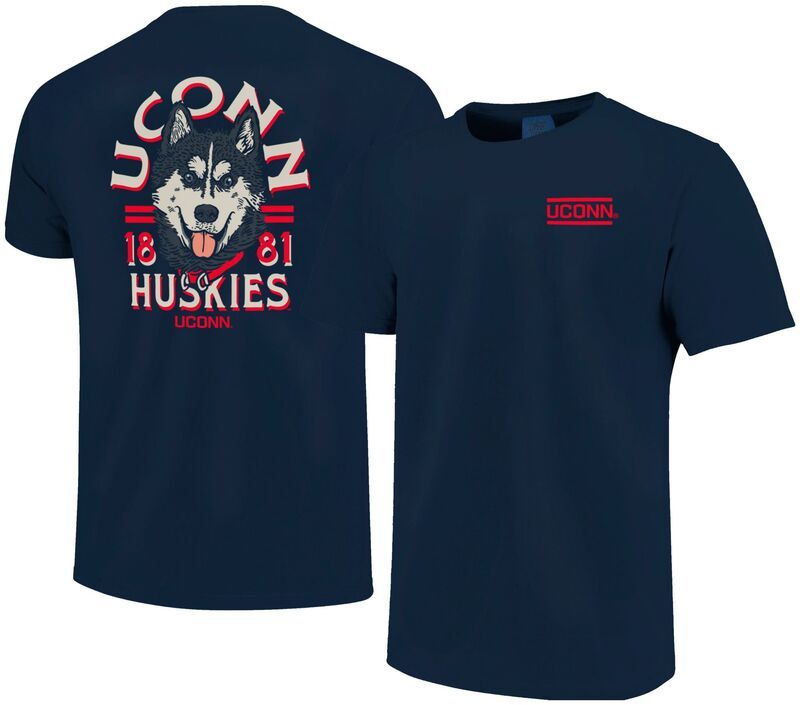 イメージワン メンズ トップス Tシャツ Image One Mens UConn Huskies Navy Mascot Shadow Rustic Arc Short Sleeve TShirt