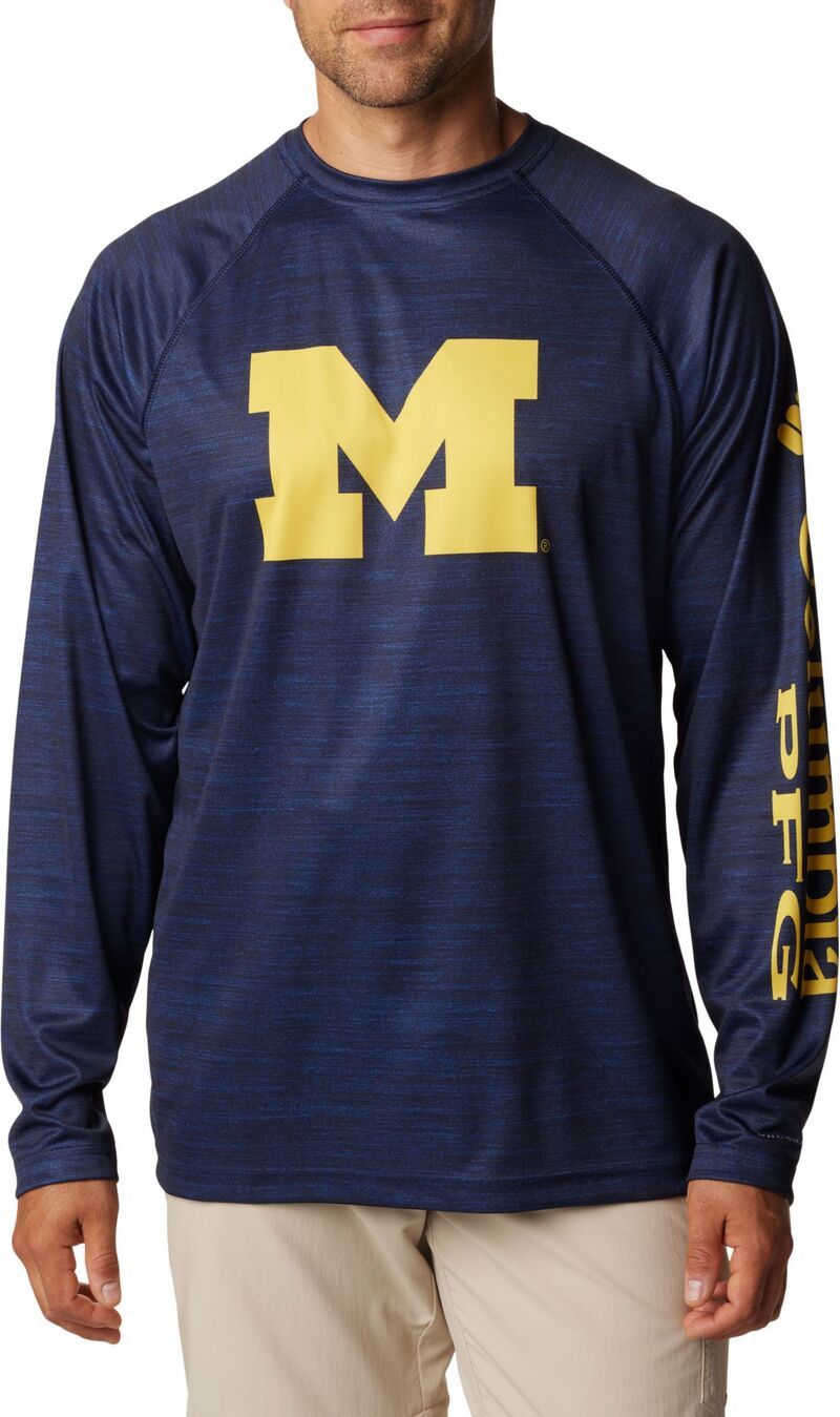 コロンビア メンズ トップス シャツ Columbia Mens Michigan Wolverines Collegiate Navy Heather Terminal Tackle Long Sl