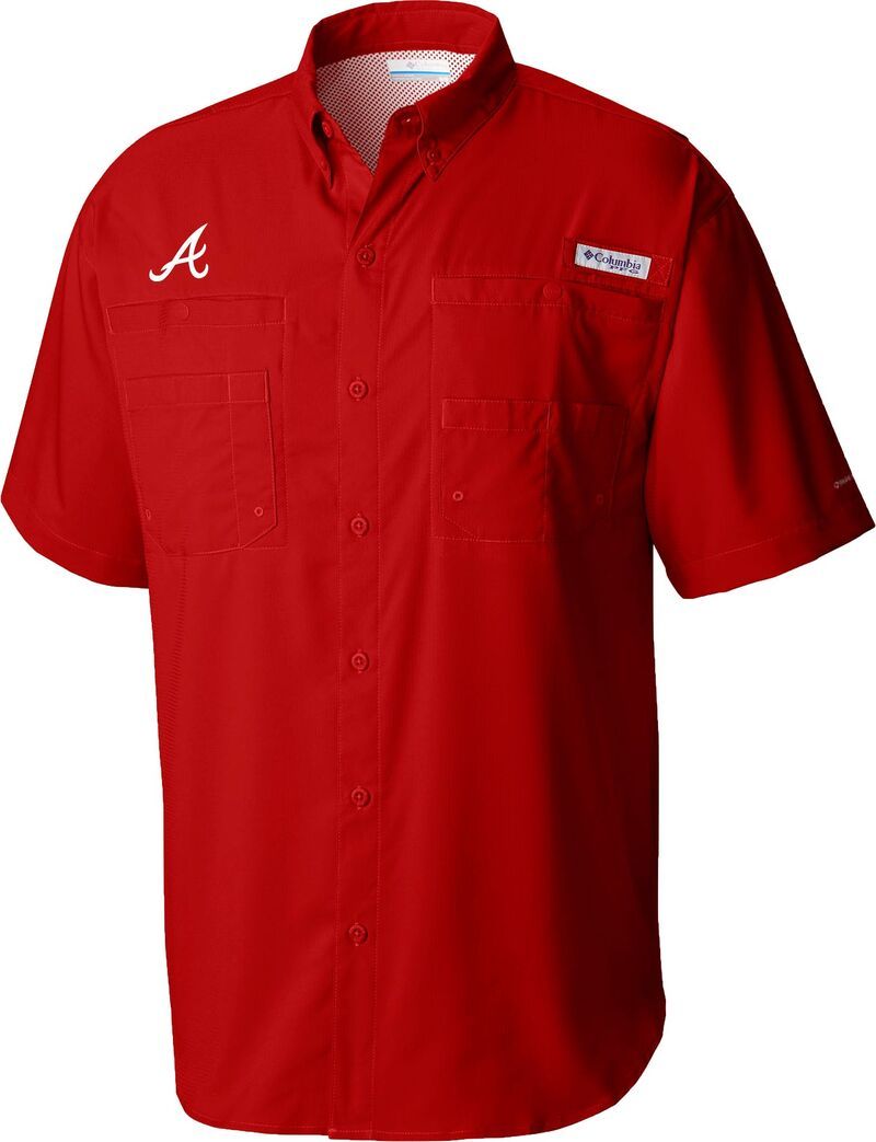 コロンビア メンズ ボトムス ハーフパンツ・ショーツ シャツ Columbia Mens Atlanta Braves Red Tamiami Performance Short Sleeve Shi