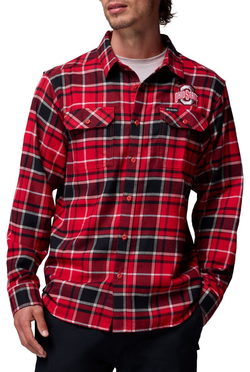 コロンビア メンズ トップス シャツ Columbia Mens Ohio State Buckeyes Red Flare Gun Flannelong Sleeve Shirt NoColor レ