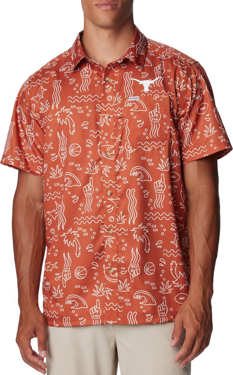 コロンビア メンズ トップス シャツ ボタンダウン Columbia Mens Texas Longhorns Burnt Orange Super Slack Button Down Shirt N