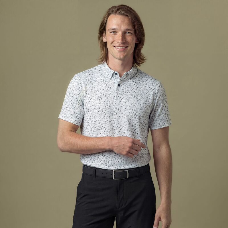 ヴァースト メンズ トップス ポロシャツ プリント VRST Mens Golf Pivot Printed Polo Stipple Dogleg WhiteGrey ホワイト