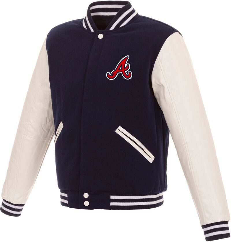 JH デザイン メンズ アウター ジャケット・ブルゾン JH Design Mens Atlanta Braves Navy Reversible Varsity Jacket NoColor ネイビ