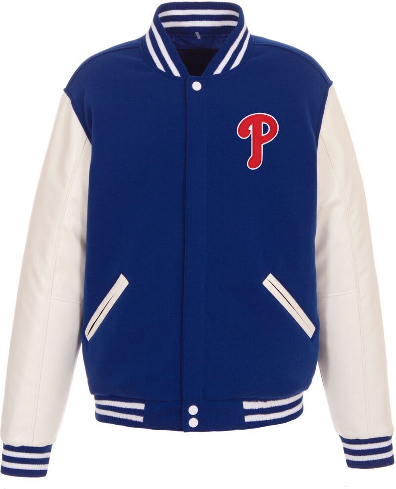 JH デザイン メンズ アウター ジャケット・ブルゾン JH Design Mens Philadelphia Phillies Red Reversible Varsity Jacket NoCol