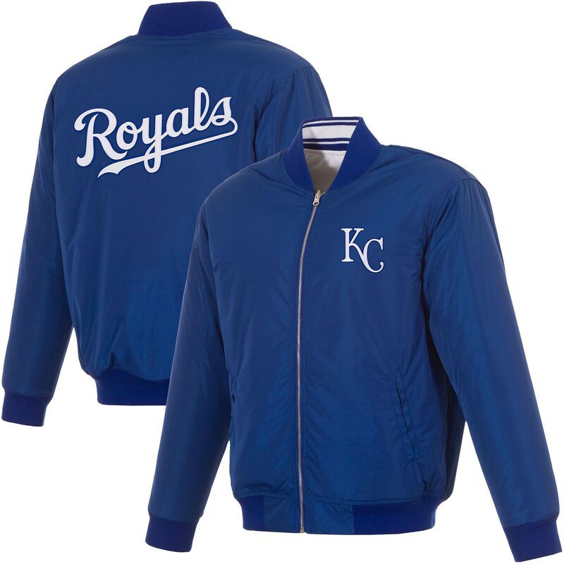 JH デザイン メンズ アウター ジャケット・ブルゾン ナイロン JH Design Mens Kansas City Royals FullZip Reversible Flight Royal N