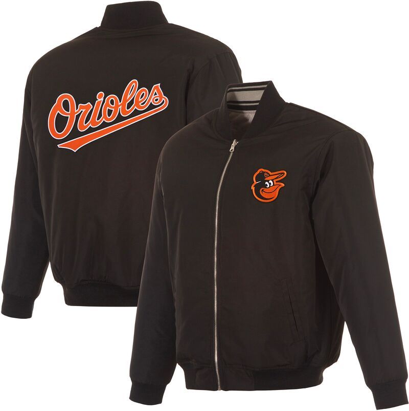 JH デザイン メンズ アウター ジャケット・ブルゾン ナイロン JH Design Mens Baltimore Orioles FullZip Reversible Flight Black Ny