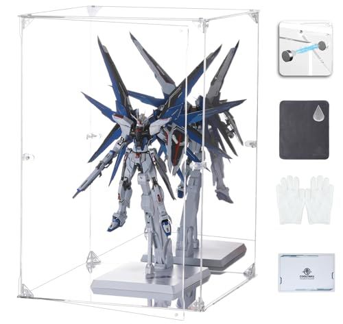 COOLTAKU フィギュアケース アクリル UVカット 台座ミラー 背面ミラー マグネット式 磁石付き 前扉 積み重ね強化 コレクションケース より堅固 組み立て式 アクリルケース ディスプレイケース 防汚れ 手袋 クリーニング クロス付き e381fdf6