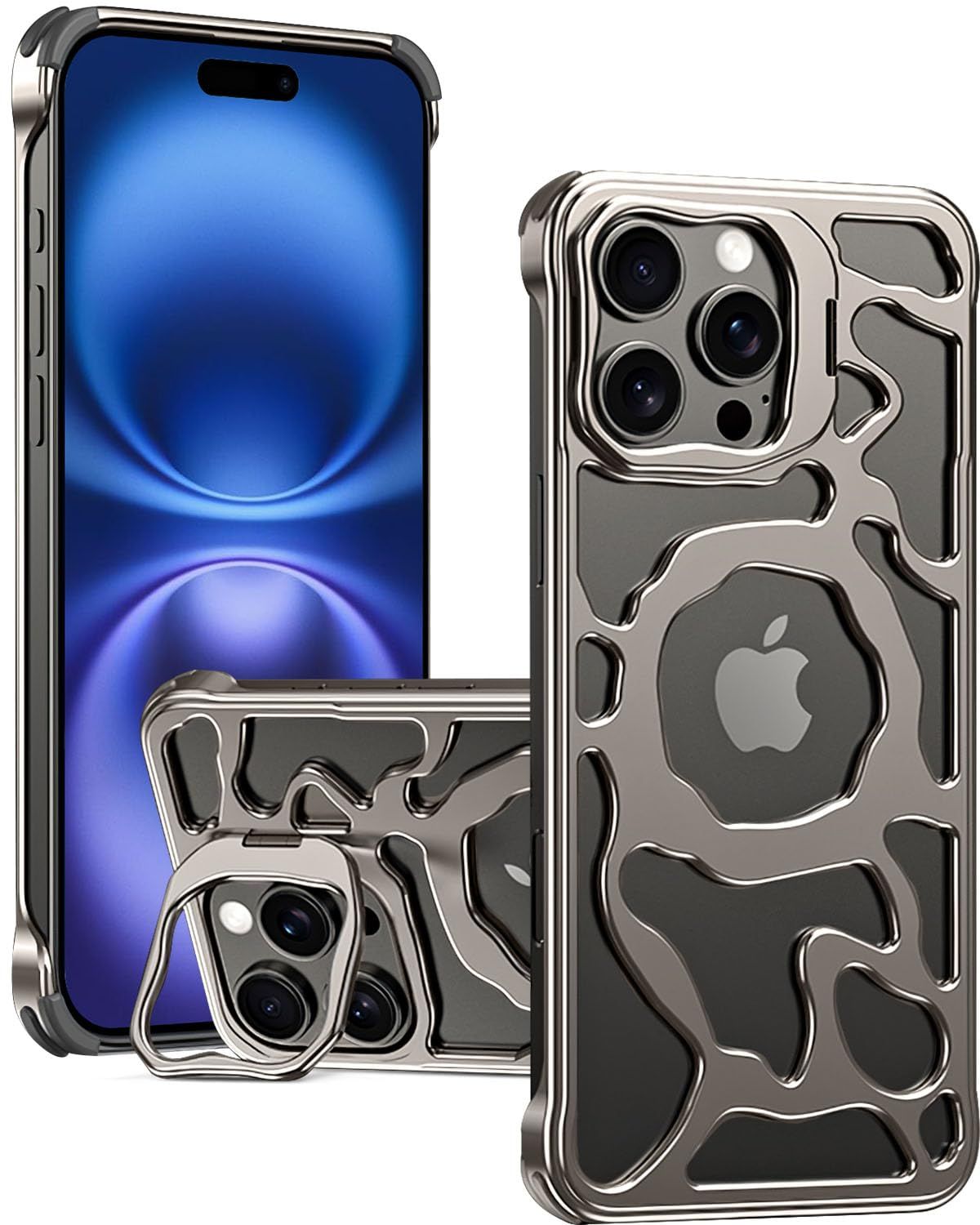新品 【Miimall】Case iPhone 16 Pro ケース アルミ合金 MagSafe対応 360°回転スタンド付き 米軍MIL規格耐衝撃 マグネット搭載 衝撃吸収・落下保護 カメラ保護 指紋防止 滑り止め 縦横両対応 スマホケース iphone 1