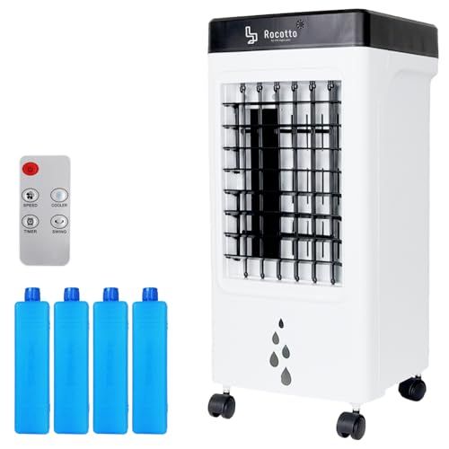 【新品】[Rocotto] 冷風機 保冷パック4本付き 4.5?7畳対応 リモコン 風量3段階調節 自動首振り タイマー7段階 キャスター付き エアコン 工事不要 強力 人気 静音 省エネ 節電 (ホワイトブラック) c4b9e191