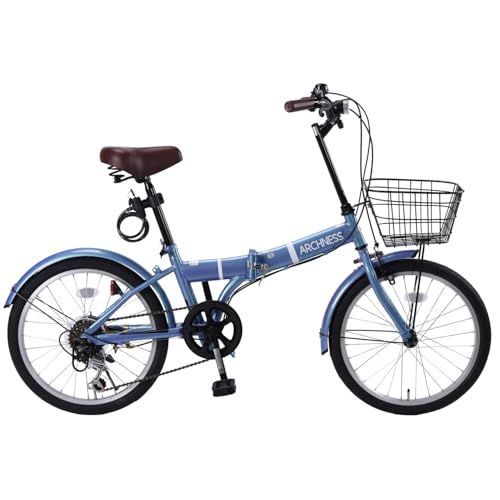 206-1B 折りたたみ自転車 20インチ 自転車 軽量 シマノ6段変速ギア カゴ ワイヤー錠・LEDライト 折り畳み 通勤 通学 街乗り [並行輸入品]e