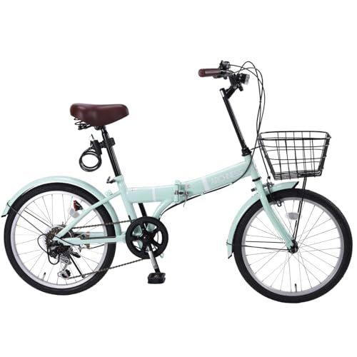★新品★206-1B 折りたたみ自転車 20インチ 自転車 軽量 シマノ6段変速ギア カゴ ワイヤー錠・LEDライト 折り畳み 通勤 通学 街乗り [並行輸入品]