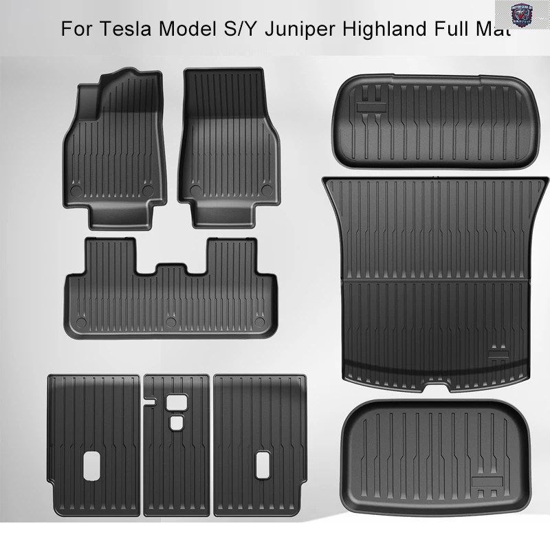 テスラ モデル3/Y ジュニパーハイランド 2018-2025 車用フロアマット カーゴライナー トランクマット バックレスト キックパッド 車内保護