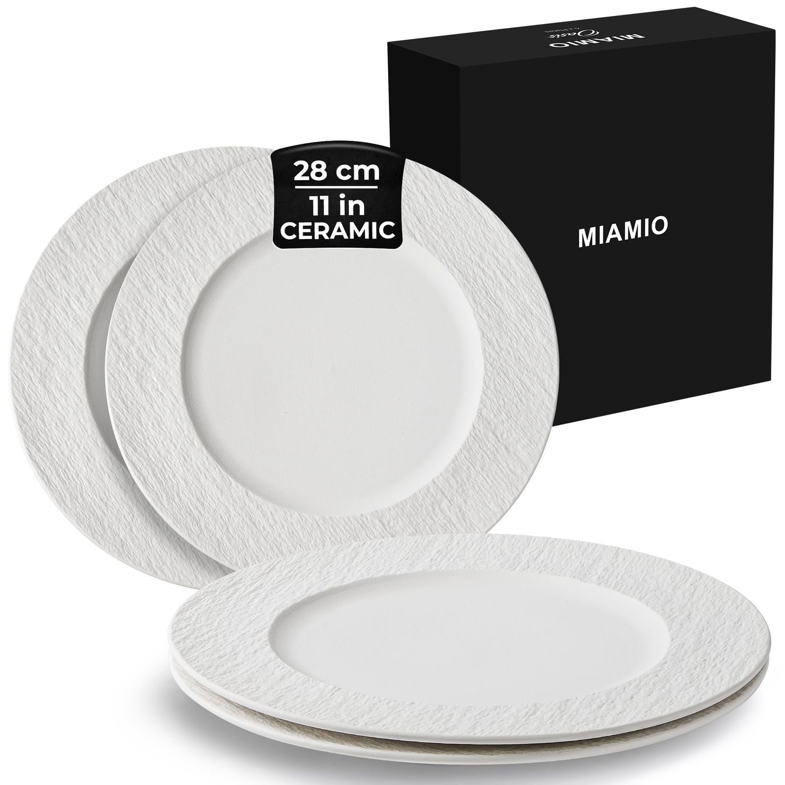 新品 MIAMIO - 28 cm、4枚セットディナープレート / セラミックプレートセット、食器セット - モダンプレート、電子レンジおよび食器洗い機対応 - オアシスコレクション