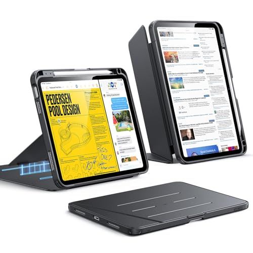 【新品】ESR iPad A16 ケース 第11世代 / 第10世代 対応 縦横対応スタンド 多角度調整 安定スタンド ペン収納 耐衝撃 全面保護 オートスリープ 11インチ/10.9インチ Flipシリーズ ブラック 60e470aa