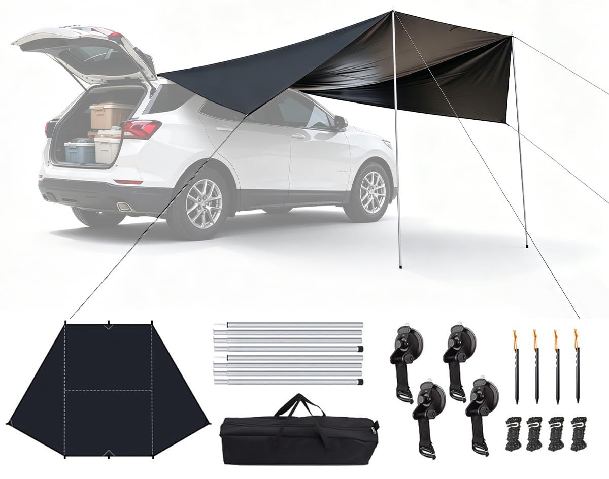 ★新品★カーサイドタープ 4?6人用 カーサイドオーニング 車用タープ 耐水pu8000mm UVカット 日よけ 遮熱 吸盤固定式 設営簡単 多車種対応 SUV サイドオーニング 車連結 収納バッグ付き 持ち運び ツーリング・キャンプ ・車中泊・釣り アウトド