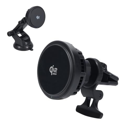 R◆MOTTERU(モッテル)マグネット式 ワイヤレス充電器 車載 Qi2 MagSafeに対応したiPhone 25W 冷却ファン&冷却プレート付 スマホホルダー シリコンケーブル付属 ブラック MOT-QI25WCH02-BK 787d21ae