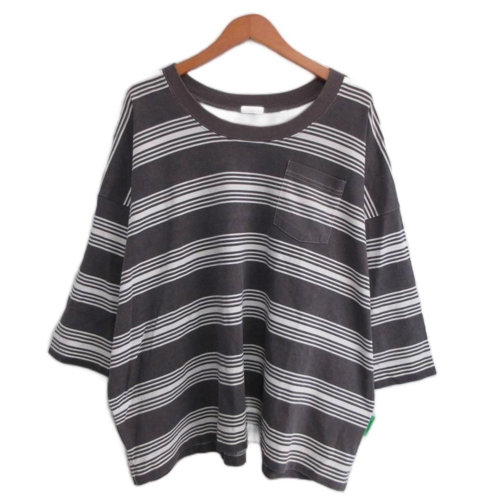 ウィリーチャバリア WILLY CHAVARRIA ボーダー Tシャツ カットソー 半袖 L グレー