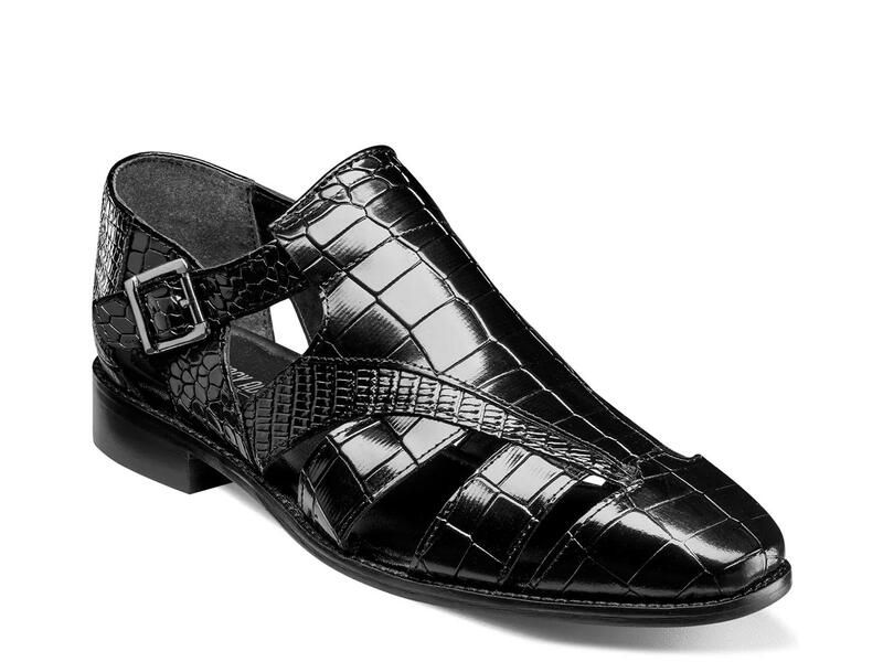 ステイシーアダムス メンズ シューズ サンダル Stacy AdamsCalandro City Sandal Black Croc Print Leather ブラック