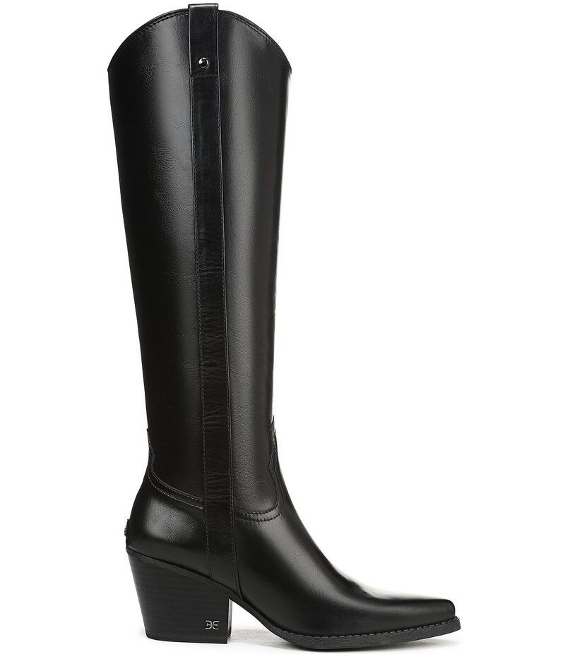 サムエデルマン レディース シューズ ブーツ・レインブーツ トール ブーツ レザー Sam Edelman Wyatt Leather Point Toe Tall Western Boots Bla