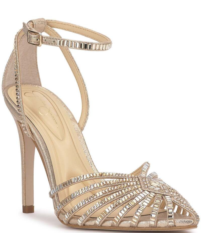 ジェシカシンプソン レディース シューズ ヒール Jessica Simpson Paveri Strappy Rhinestone Embellished Caged Dress Pumps Cha