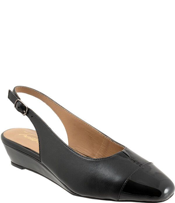トロッターズ レディース シューズ サンダル キャップ レザー Trotters Dea Leather Slingback Wedge Patent Cap Toe Pumps Black ブラック
