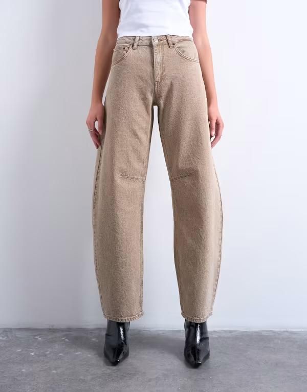 トップショップ レディース ボトムス デニムパンツ ジーンズ Topshop Barrel high rise jeans in washed Washed beige ベージュ