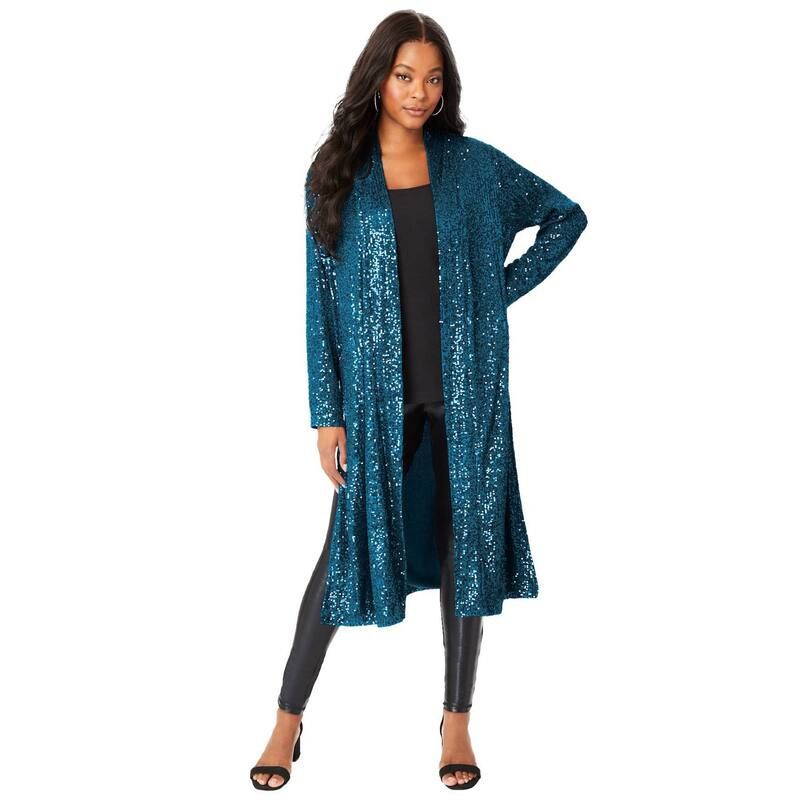 ロアマンズ レディース アウター ジャケット・ブルゾン プラスサイズ スパンコール Roamans Womens Plusize Sequin Duster Exotic Peacock