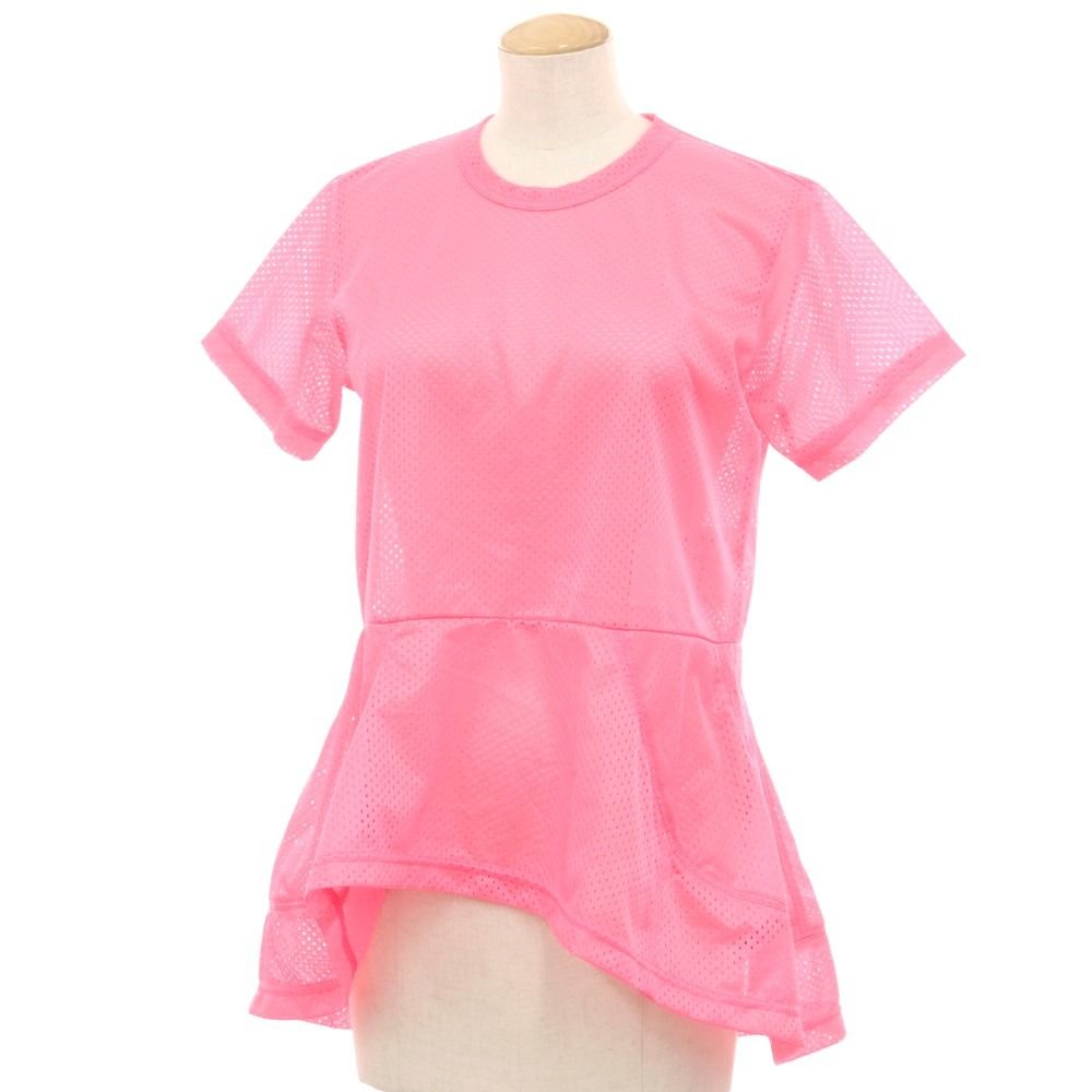 【中古】コムデギャルソン COMME des GARCONS 2023年秋冬 ポリエステル メッシュ クルーネック 半袖Ｔシャツ 蛍光ピンク【サイズS】【レディース】