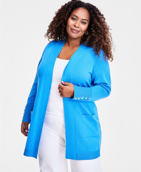 ジェイエムコレクション レディース アウター ニット・セーター カーディガン JM Collection Womens ButtonSleeve Flyaway Cardigan French Blu