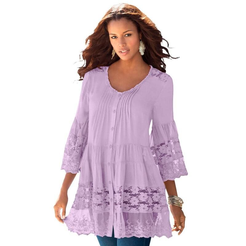 ロアマンズ レディース トップス Tシャツ プラスサイズ ブラウス レース Roamans Womens Plusize Lace Illusion Blouse Pale Lavender ラベンダ