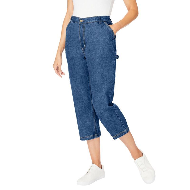 ウーマン ウィズイン レディース ボトムス カジュアルパンツ プラスサイズ デニム キャップ Woman Within Plusize Carpenter Denim Capri Medium Sto