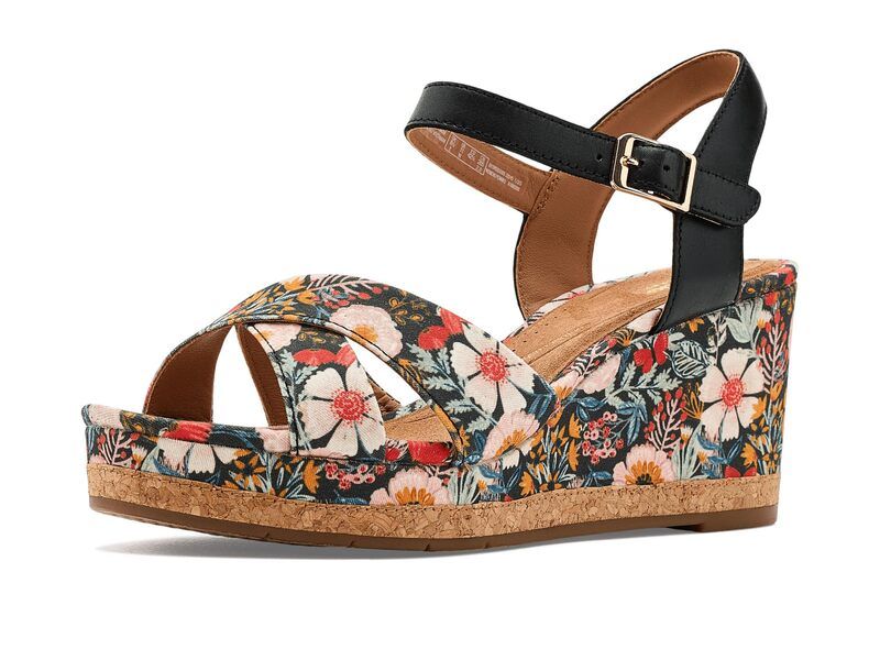 クラークス レディース シューズ ヒール フラワー柄 フラワー Clarks Chicly Floral Black Printex ブラック