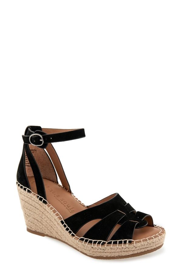 ジェントルソウルズ レディース シューズ サンダル Gentle Souls Espadrille Wedge Sandal Black Nubuck ブラック