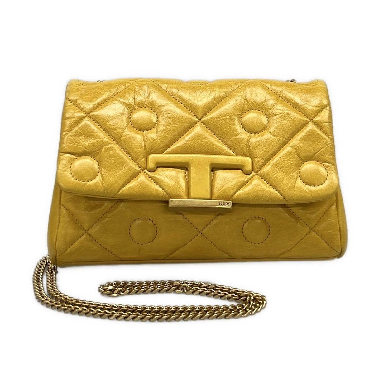 TOD'S(トッズ) ショルダーバッグ美品 シグネチャークロスボディマイクロ イエロー チェーンショルダー/キルティング レザー