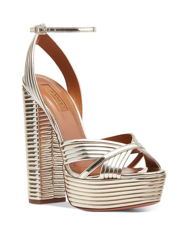 アクアズーラ レディース シューズ サンダル プラットフォーム Aquazzura Womens Sundance Plateau 140 Platform Sandals Light Gold ゴー